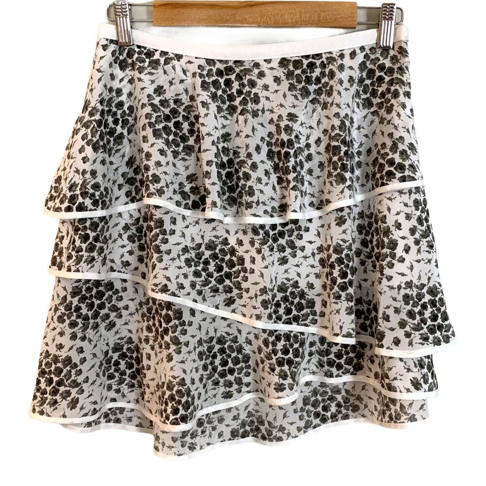 Club Monaco White and Black Floral Tiered Ruffle Skirt - Picture 2 of 7
